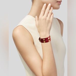Tory Burch red leather logo stud double wrap bracelet